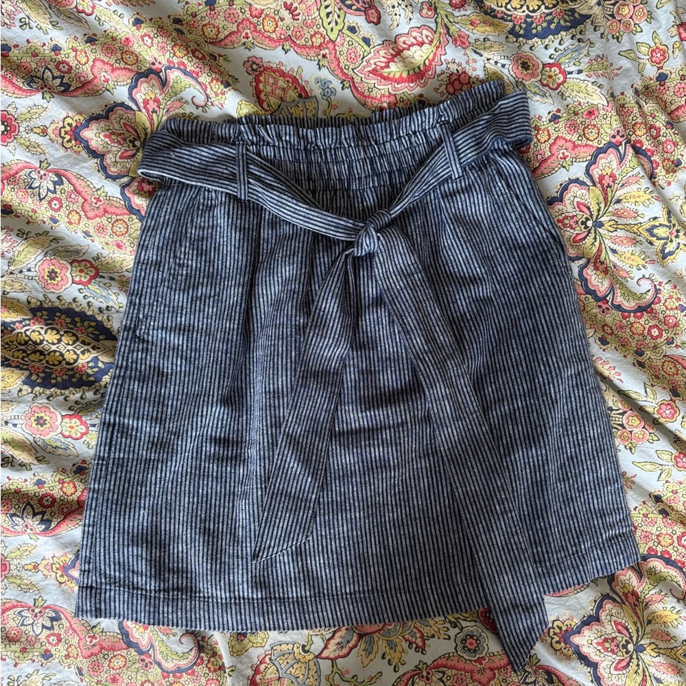 J. Crew Navy and White Striped Paper Bag Mini Skirt